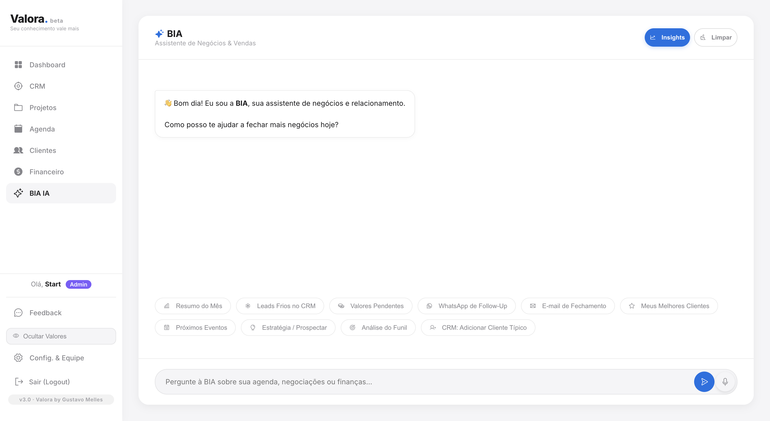 CRM Pipeline do Valora - gestão visual de clientes para palestrantes e consultores